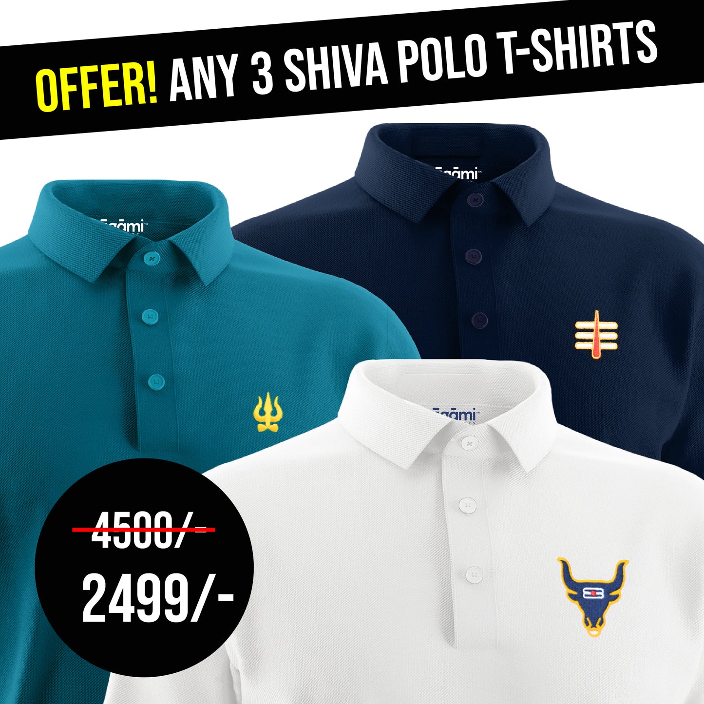 Combo Pack of 3 Shiva Polo Tshirts
