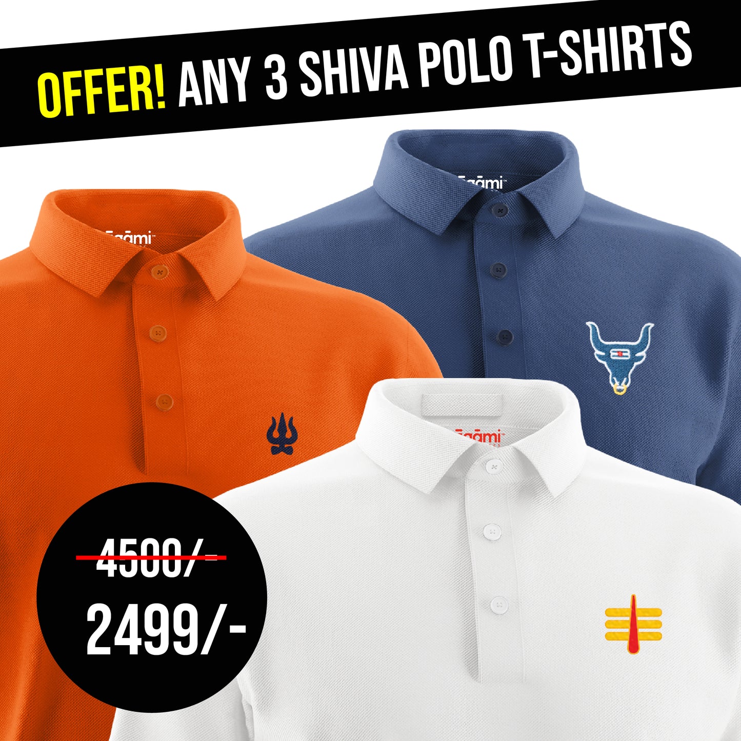 Combo Pack of 3 Shiva Polo Tshirts