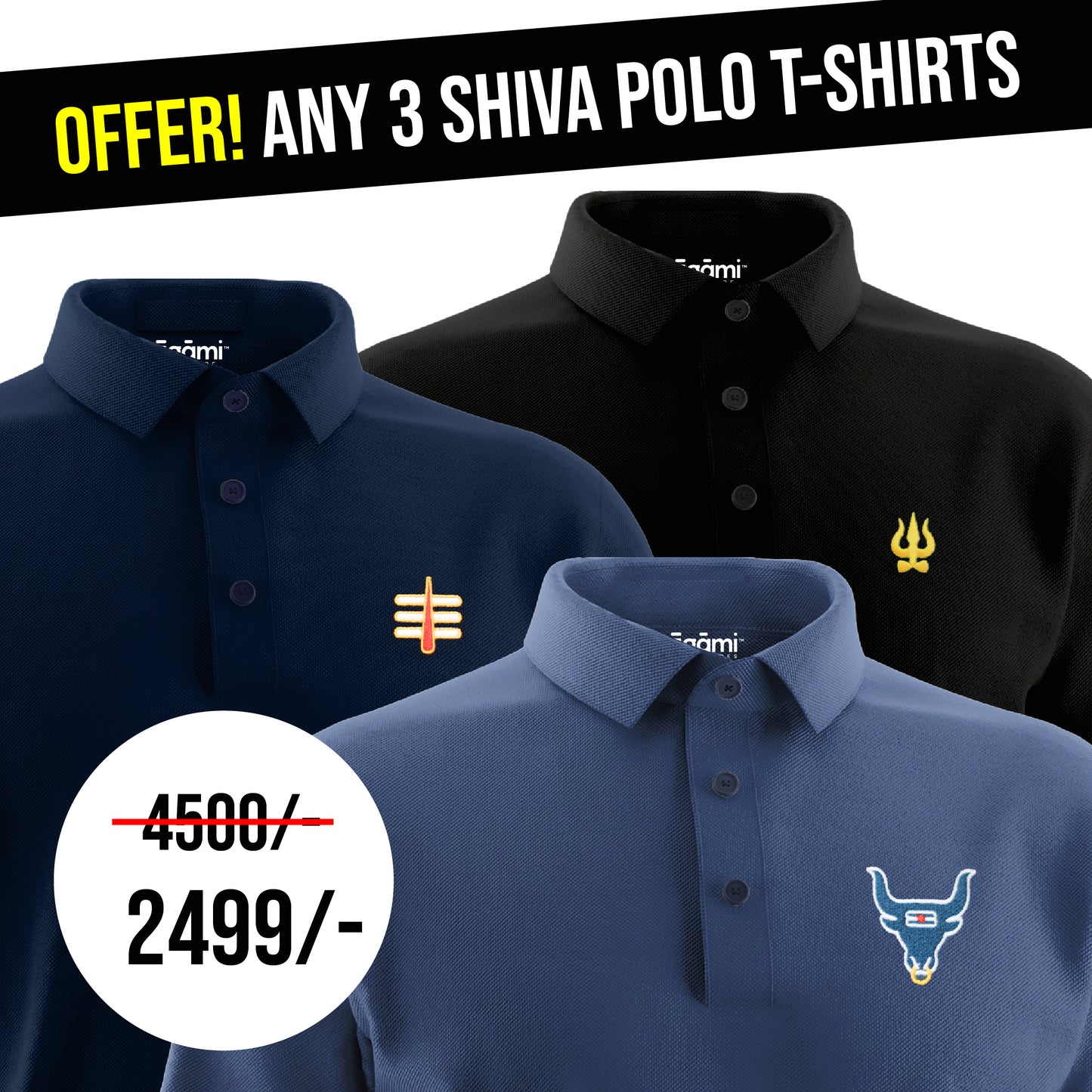 Combo Pack of 3 Shiva Polo Tshirts