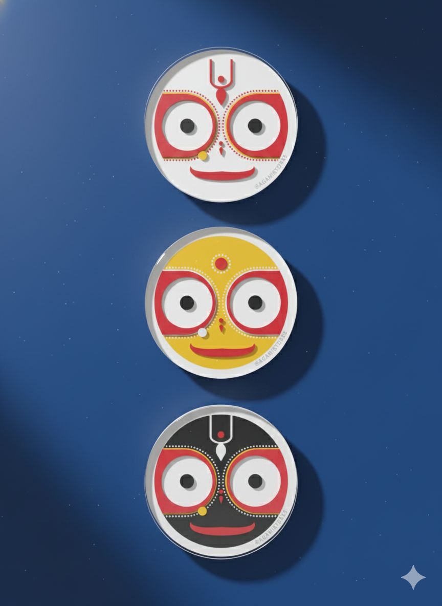 Sacred Siblings of Shree Jagannath - Set of 3 | Acrylic Fridge Magnet