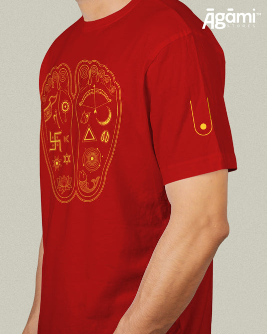 Lotus Feet of Shree Krishna Tshirt - Red | Regular Fit
