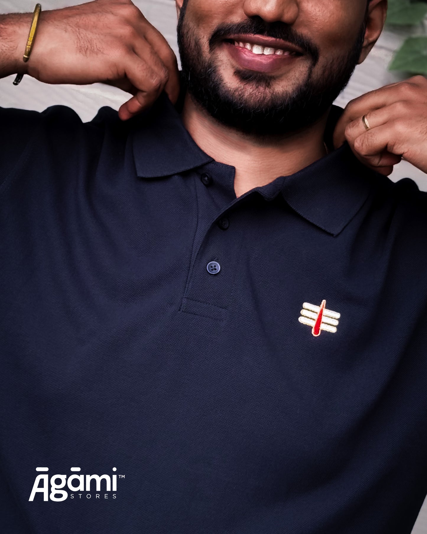 Mahakal Tilak Polo Neck T-shirt - Navy Blue | Regular Fit