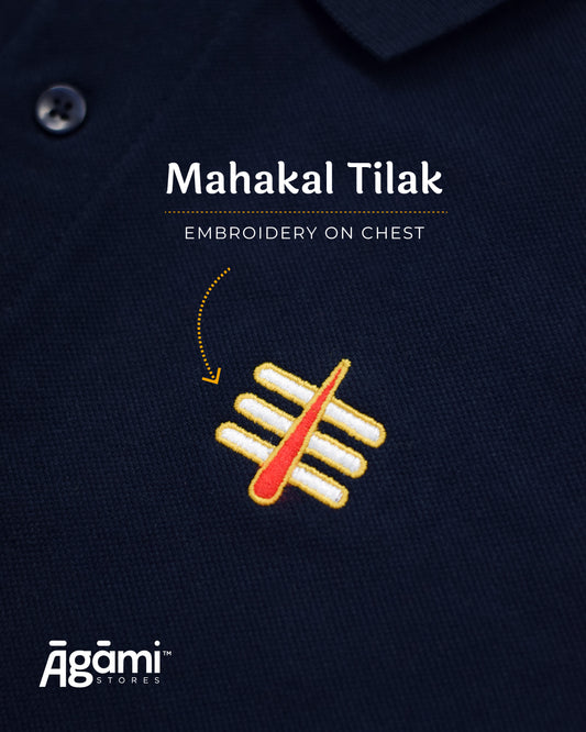 Mahakal Tilak Polo Neck T-shirt - Navy Blue | Regular Fit