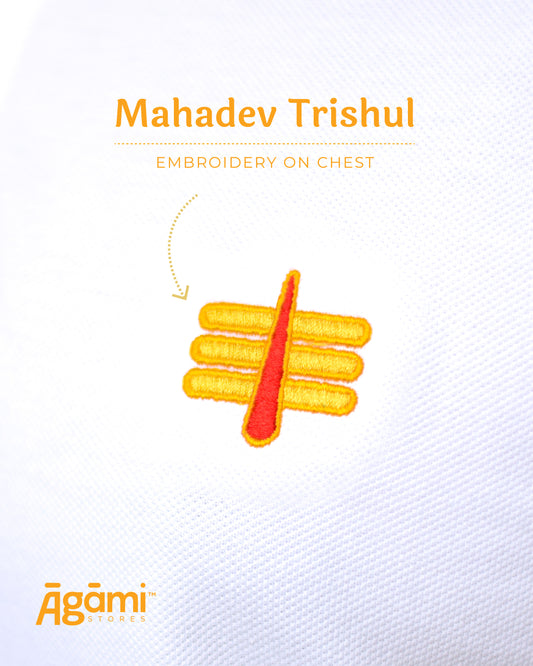 Mahakal Tilak Polo Neck T-shirt - White | Regular Fit