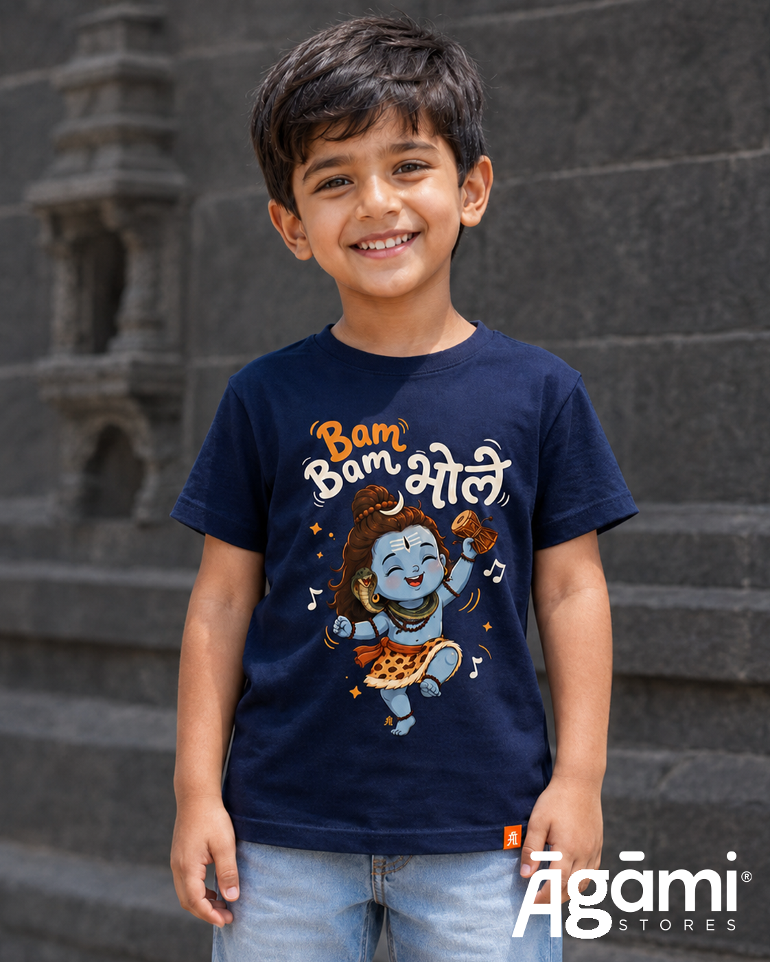 Bam Bam Bhole Kids Tshirt | Navy Blue
