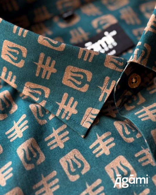 Printed Rudra Shirt - Regular Fit Half Sleeves Shirt | Teal Blue