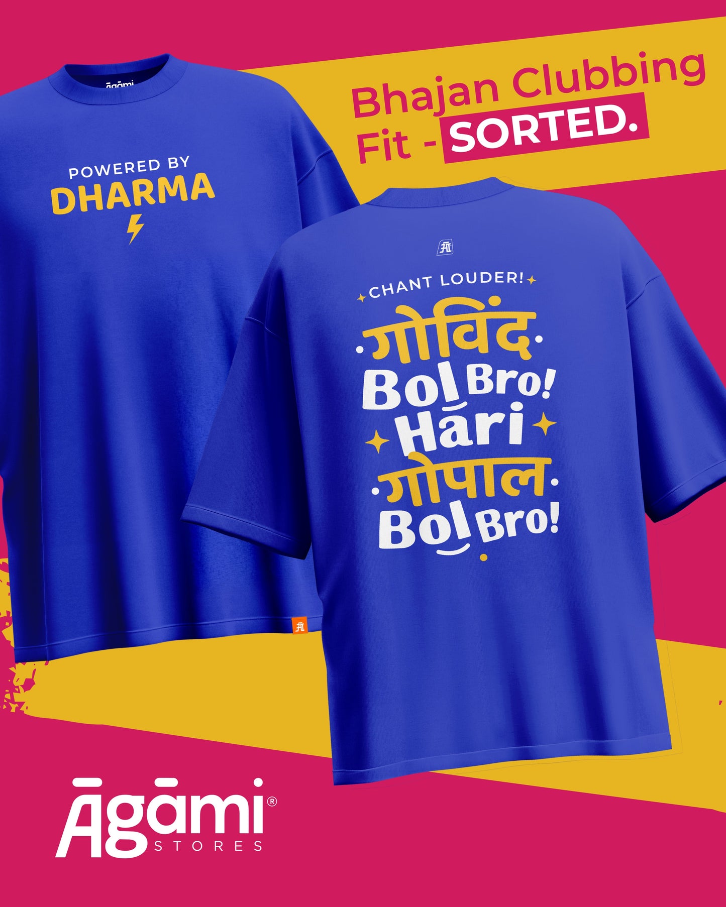 Powered by Dharma – Govind Bol Bro | Oversized Tshirt - Electric Blue