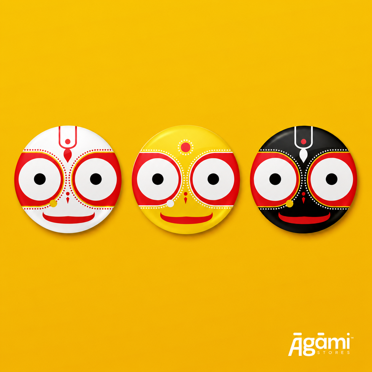 Shree Jagannath, Balabhadra & Subhadra | Set of 3 Pin Badges + Magnet