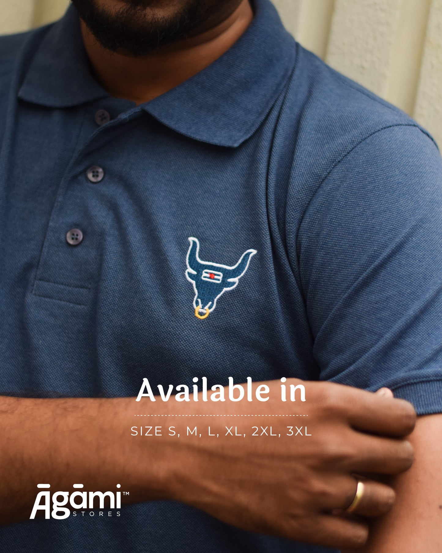 Shiva Nandi Polo Neck Tshirt - Denim Blue | Regular Fit