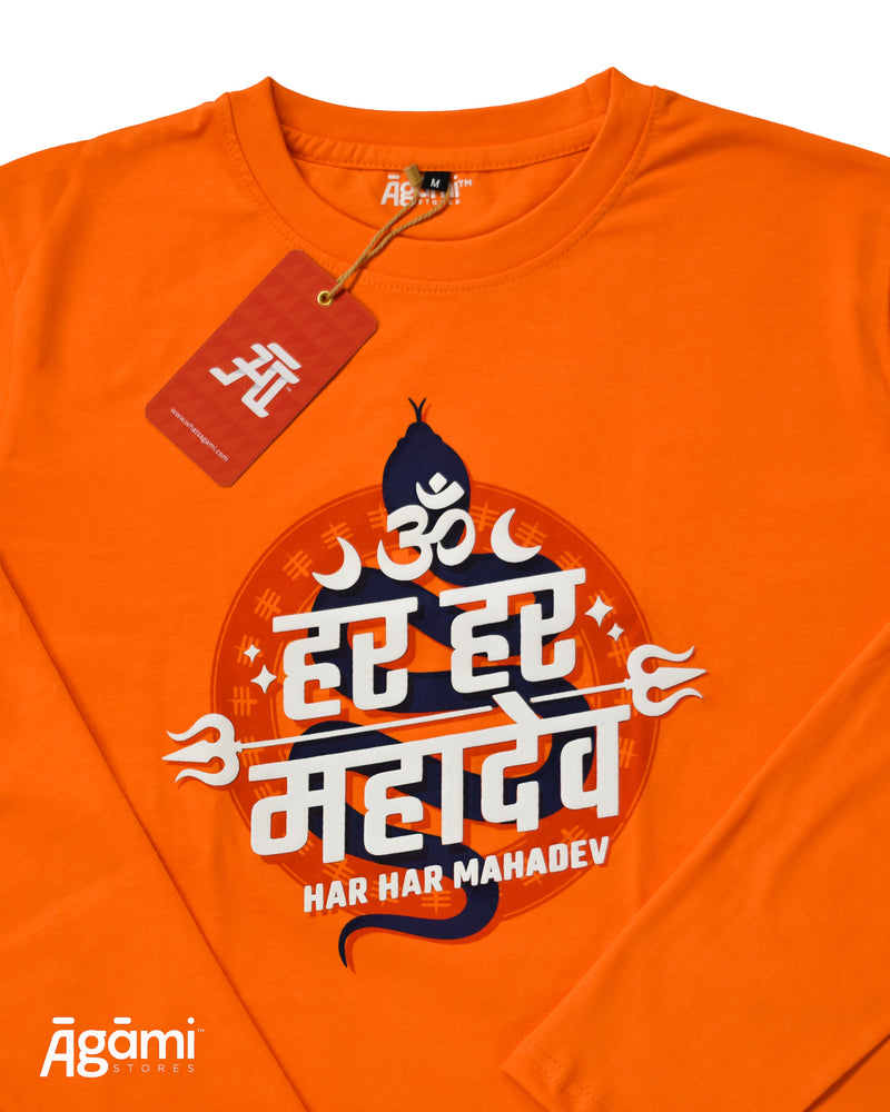 Har Har Mahadev Full Sleeves Tshirt - Orange