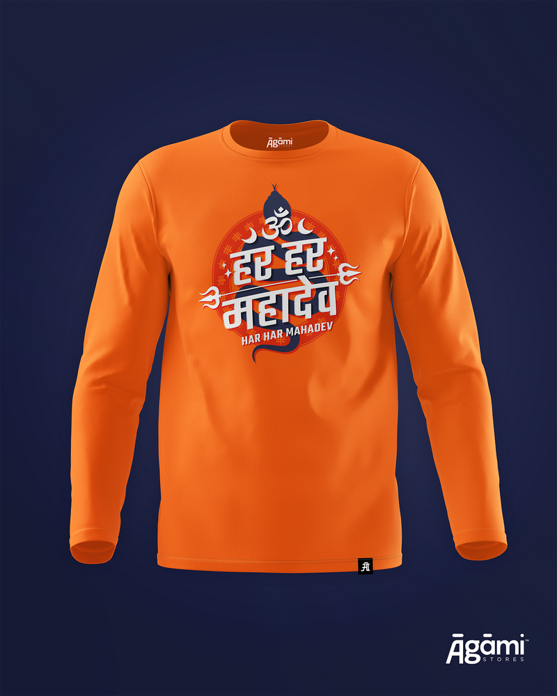Har Har Mahadev Full Sleeves Tshirt - Orange