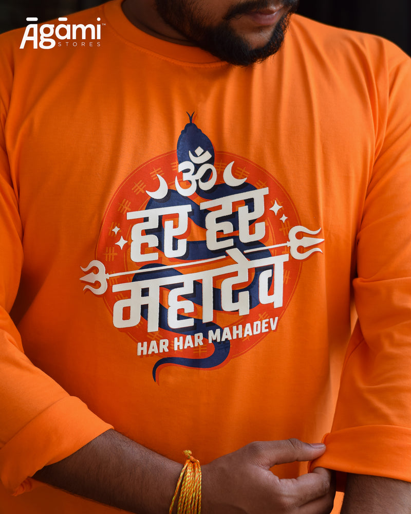 Har Har Mahadev Full Sleeves Tshirt - Orange