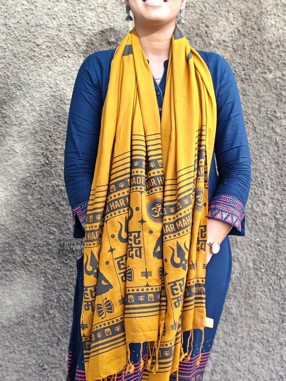 Har Har Mahadev Stole | Golden Yellow