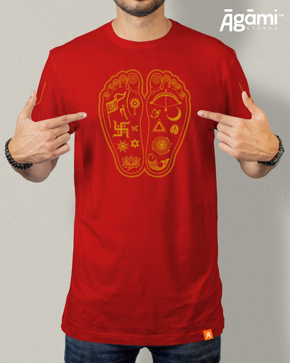 Lotus Feet of Shree Krishna Tshirt - Red | Regular Fit