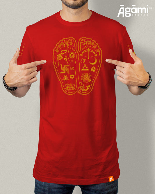 Lotus Feet of Shree Krishna Tshirt - Red | Regular Fit