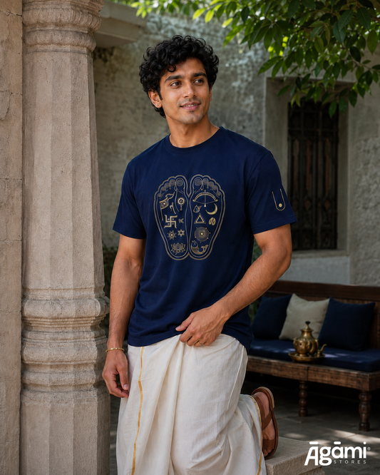 Lotus Feet of Shree Krishna Tshirt - Navy Blue