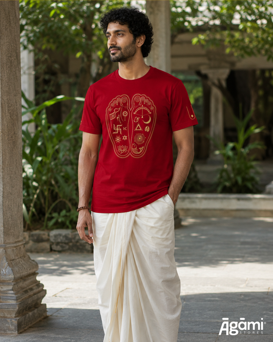 Lotus Feet of Shree Krishna Tshirt - Red
