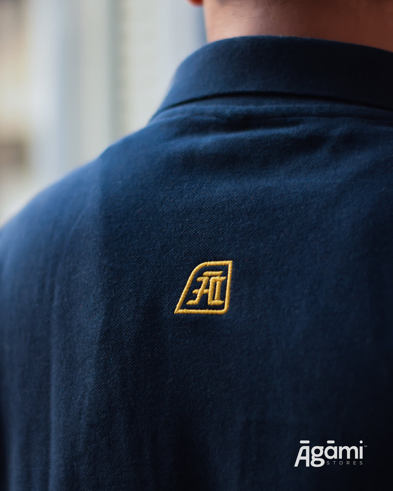 Mahakal Tilak Polo Neck T-shirt - Navy Blue