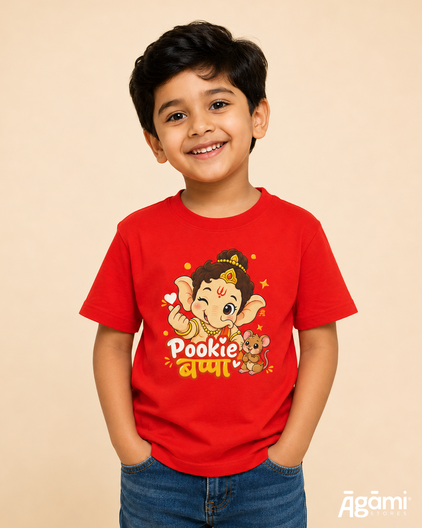 Pookie Bappa Kids Tshirt | Red
