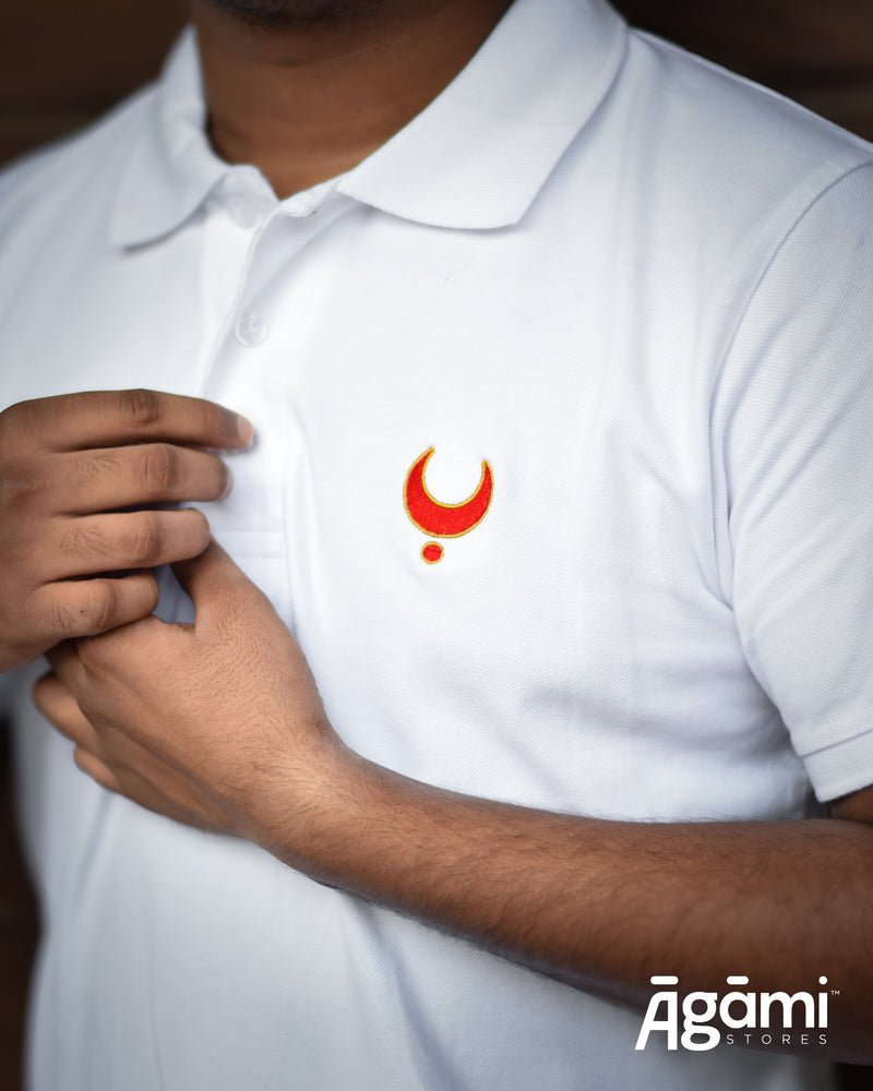 Chhatrapati Shivaji Maharaj Chandrakor Tilak Polo Neck Tshirt | White