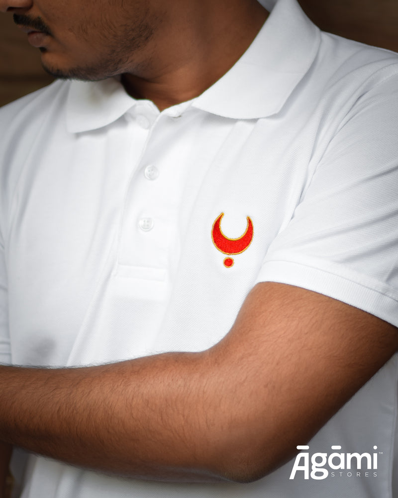 Chhatrapati Shivaji Maharaj Chandrakor Tilak Polo Neck Tshirt | White