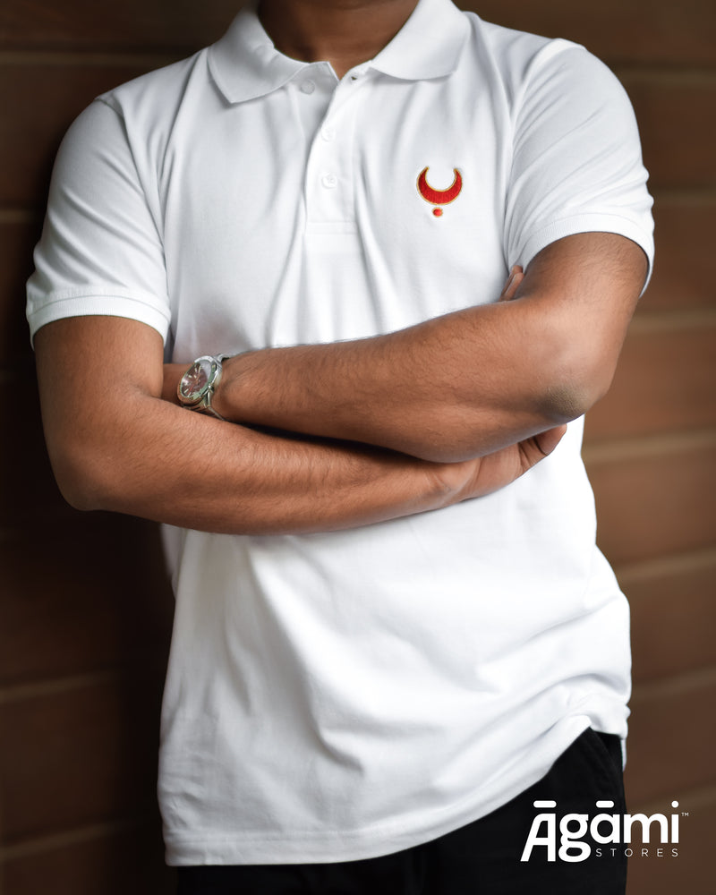 Chhatrapati Shivaji Maharaj Chandrakor Tilak Polo Neck Tshirt | White