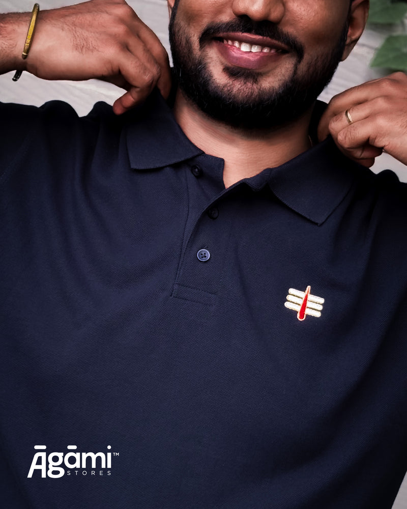 Mahakal Tilak Polo Neck T-shirt - Navy Blue