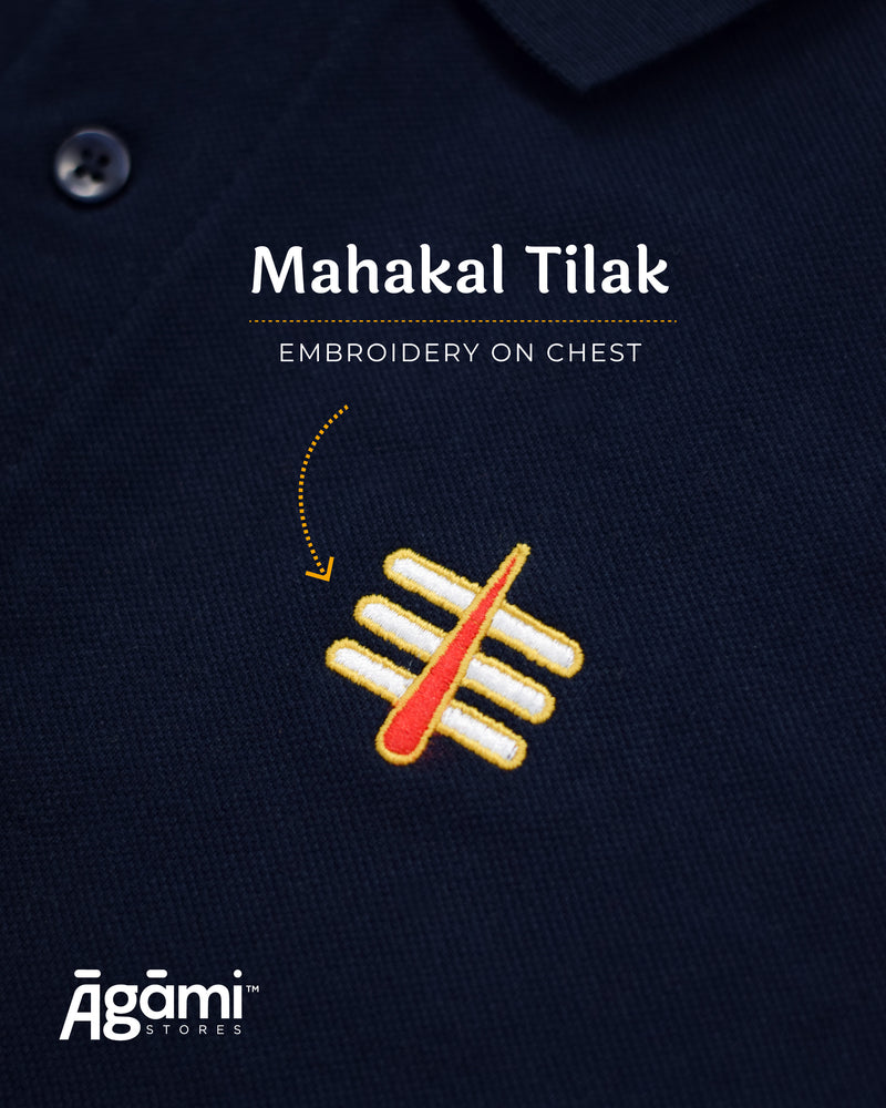 Mahakal Tilak Polo Neck T-shirt - Navy Blue