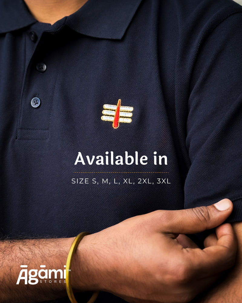 Mahakal Tilak Polo Neck T-shirt - Navy Blue