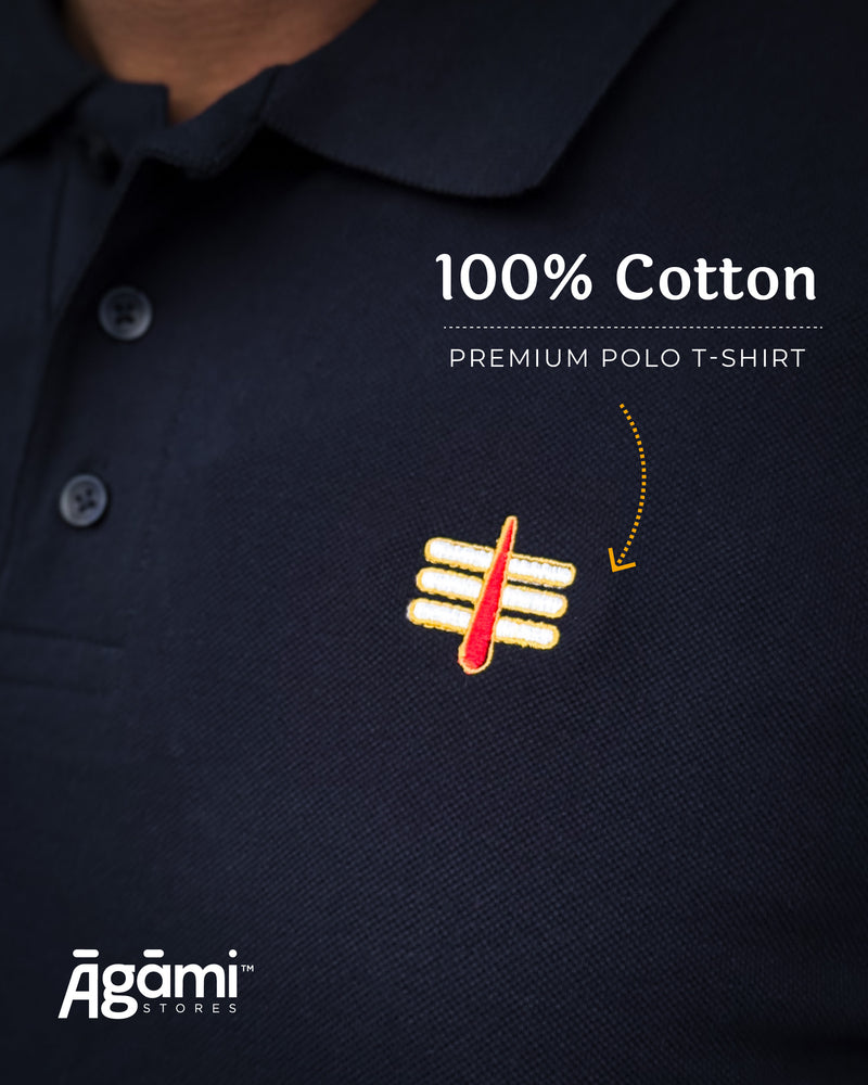 Mahakal Tilak Polo Neck T-shirt - Navy Blue