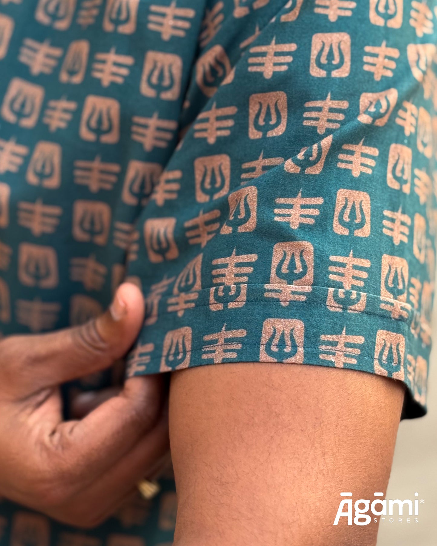 Printed Shiva Shirt - Regular Fit Half Sleeves Shirt | Teal Blue