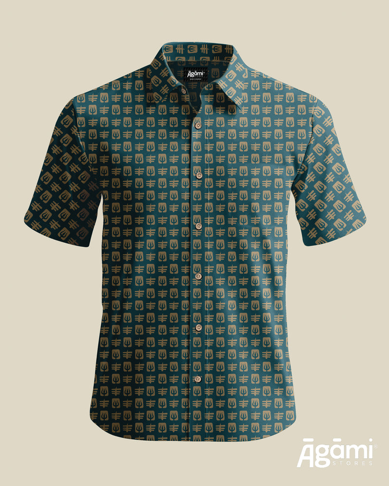 Printed Shiva Shirt - Half Sleeves Shirt | Teal Blue