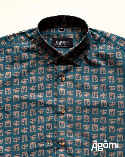 Printed Shiva Shirt - Half Sleeves Shirt | Teal Blue