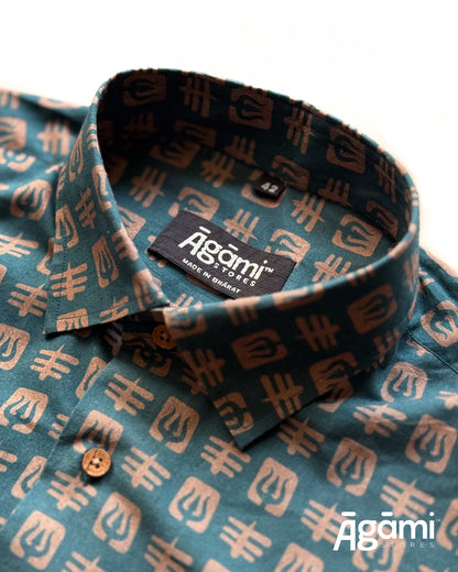 Printed Shiva Shirt - Half Sleeves Shirt | Teal Blue