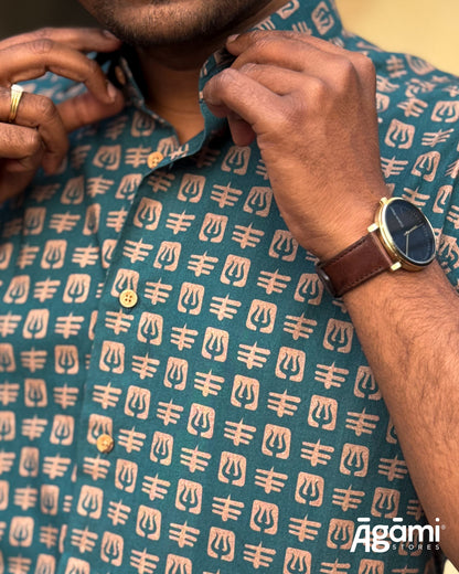 Printed Shiva Shirt - Half Sleeves Shirt | Teal Blue