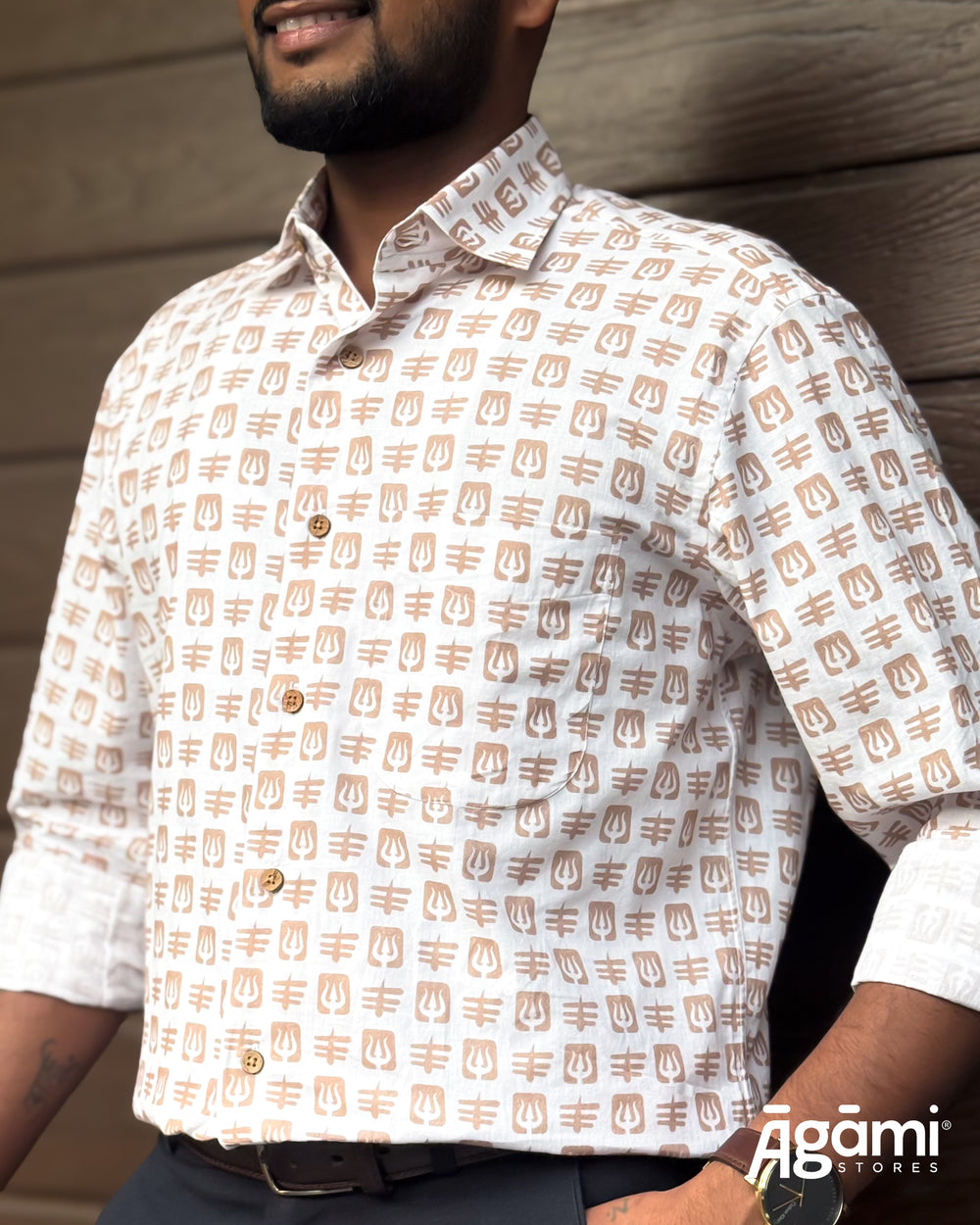 Printed Shiva Shirt - Full Sleeves Shirt | White