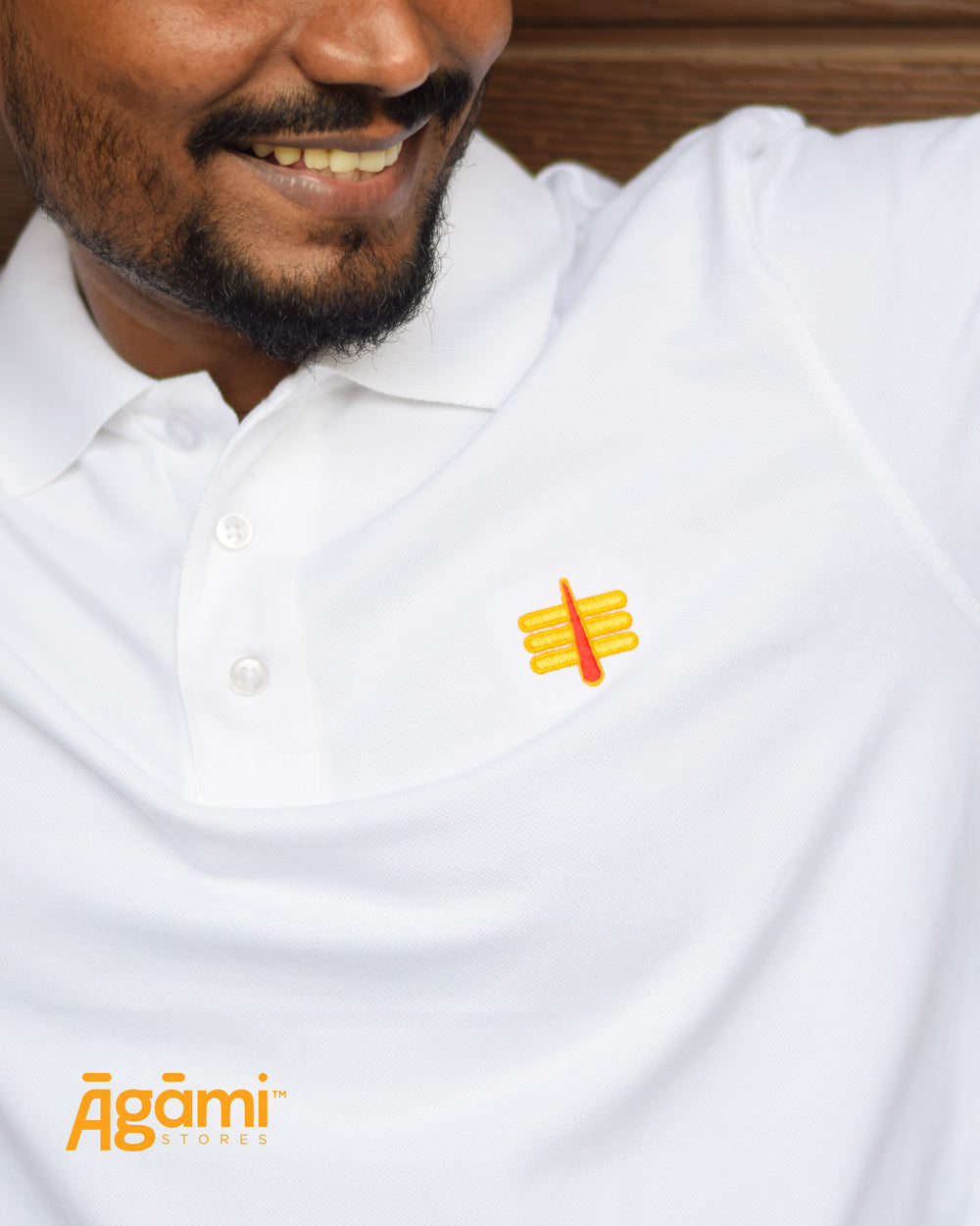 Mahakal Tilak Polo Neck T-shirt - White
