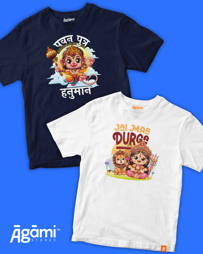 combo:baby-hanuman-tshirt-navy-blue,jai-maa-durga-kids-tshirt-white