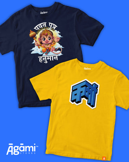 combo:baby-hanuman-tshirt-navy-blue,karma-kids-tshirt-yellow