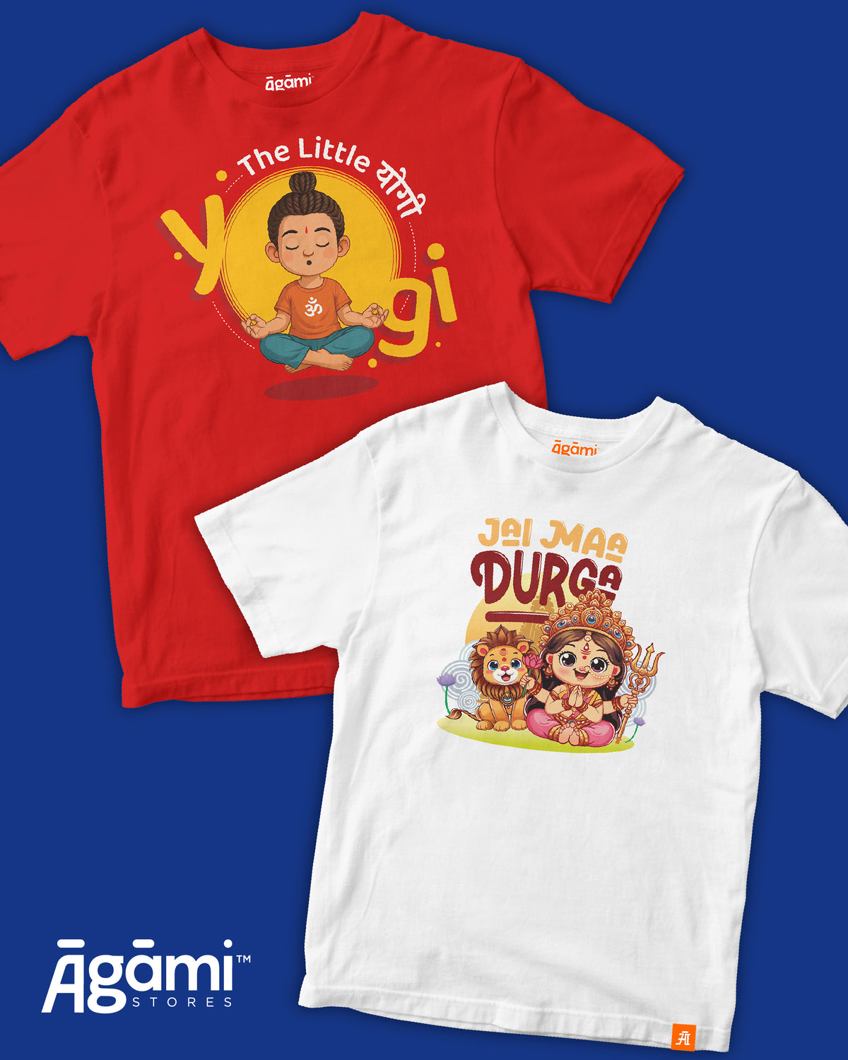combo:jai-maa-durga-kids-tshirt-white,the-little-yogi-kids-yoga-tshirt