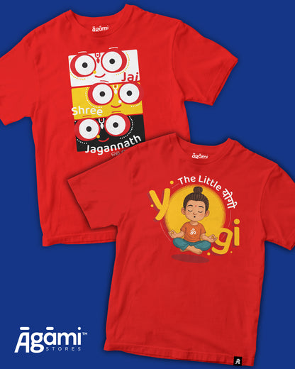 combo:jai-shree-jagannath-kids-tshirt-red,the-little-yogi-kids-yoga-tshirt