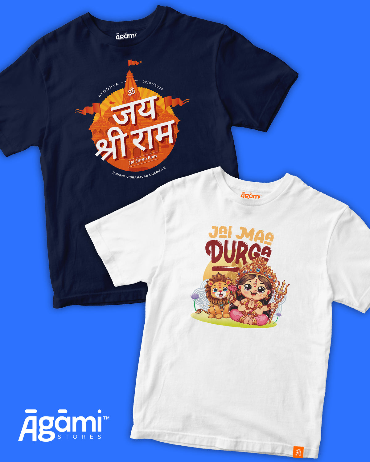 combo:jai-shree-ram-kids-tshirt-devanagri-navy-blue,jai-maa-durga-kids-tshirt-white
