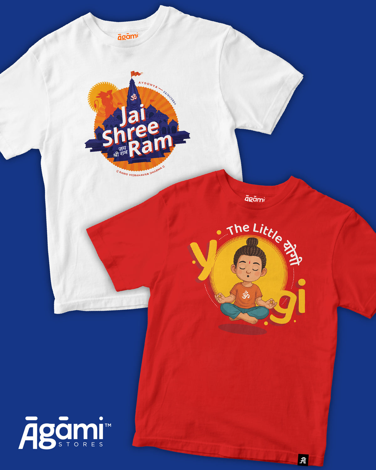 combo:jai-shree-ram-kids-tshirt-white,the-little-yogi-kids-yoga-tshirt