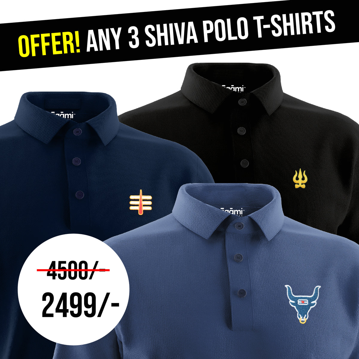 combo:mahakal-tilak-polo-neck-t-shirt-navy-blue,shiva-nandi-polo-neck-tshirt-denim-blue-regular-fit,trishul-polo-neck-black-regular-fit