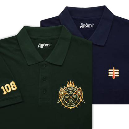 combo:sanatana-dharma-polo-neck-t-shirt-green,mahakal-tilak-polo-neck-t-shirt-navy-blue