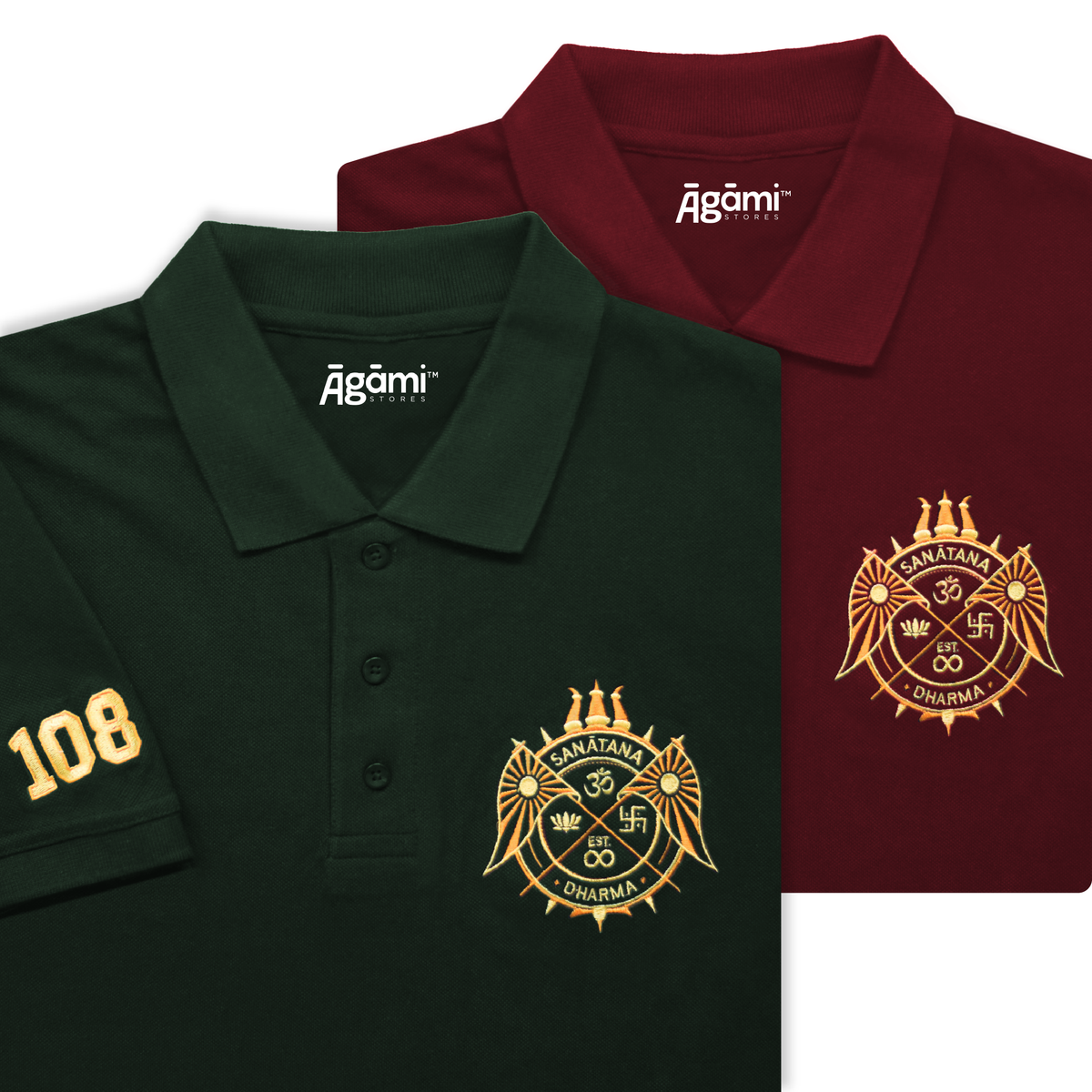 combo:sanatana-dharma-polo-neck-t-shirt-green,sanatana-dharma-polo-neck-t-shirt-maroon