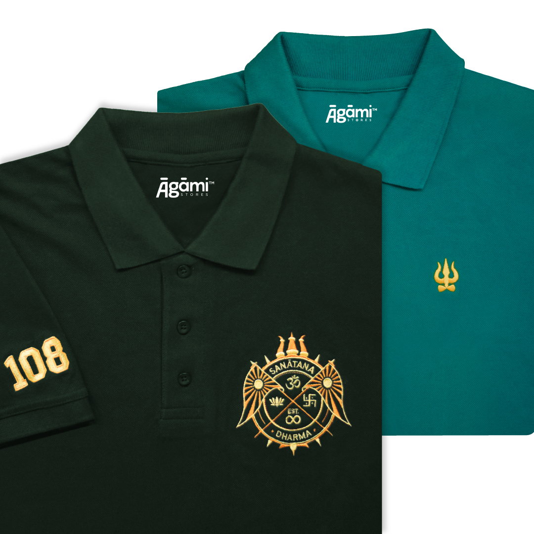 combo:sanatana-dharma-polo-neck-t-shirt-green,trishul-polo-neck-teal-blue-regular-fit