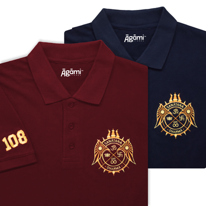 combo:sanatana-dharma-polo-neck-t-shirt-maroon,sanatana-dharma-polo-neck-t-shirt-navy-blue
