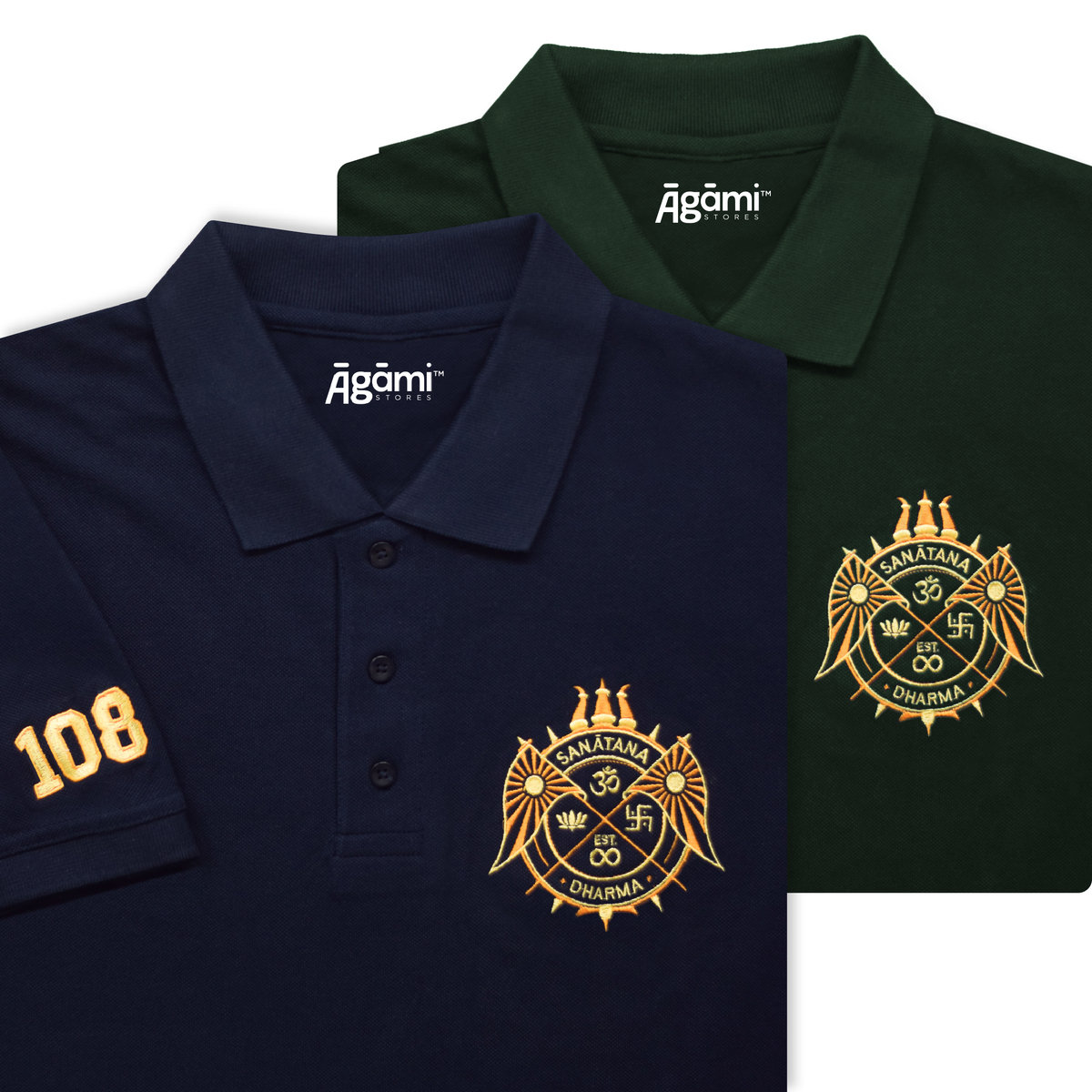 combo:sanatana-dharma-polo-neck-t-shirt-navy-blue,sanatana-dharma-polo-neck-t-shirt-green