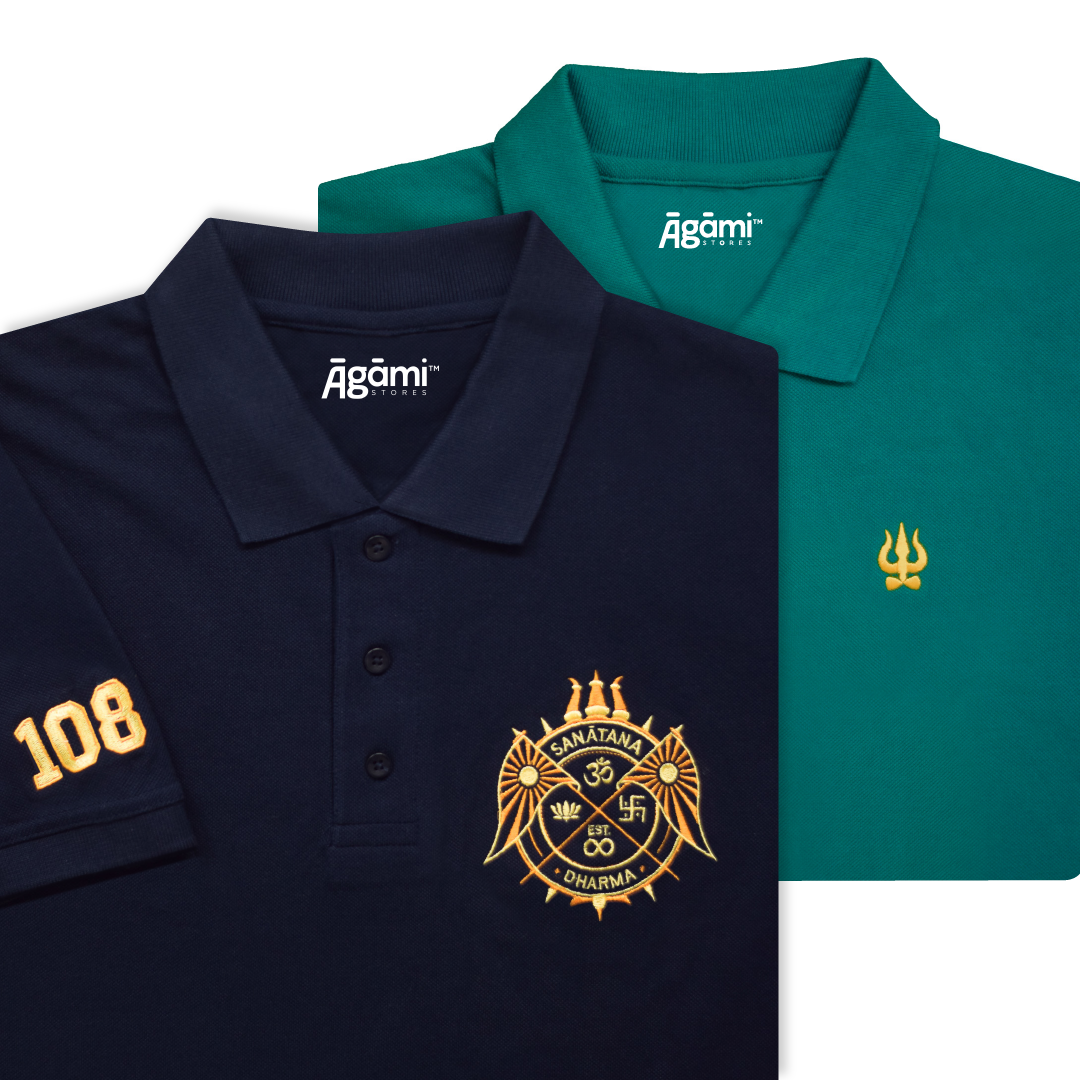 combo:sanatana-dharma-polo-neck-t-shirt-navy-blue,trishul-polo-neck-teal-blue-regular-fit